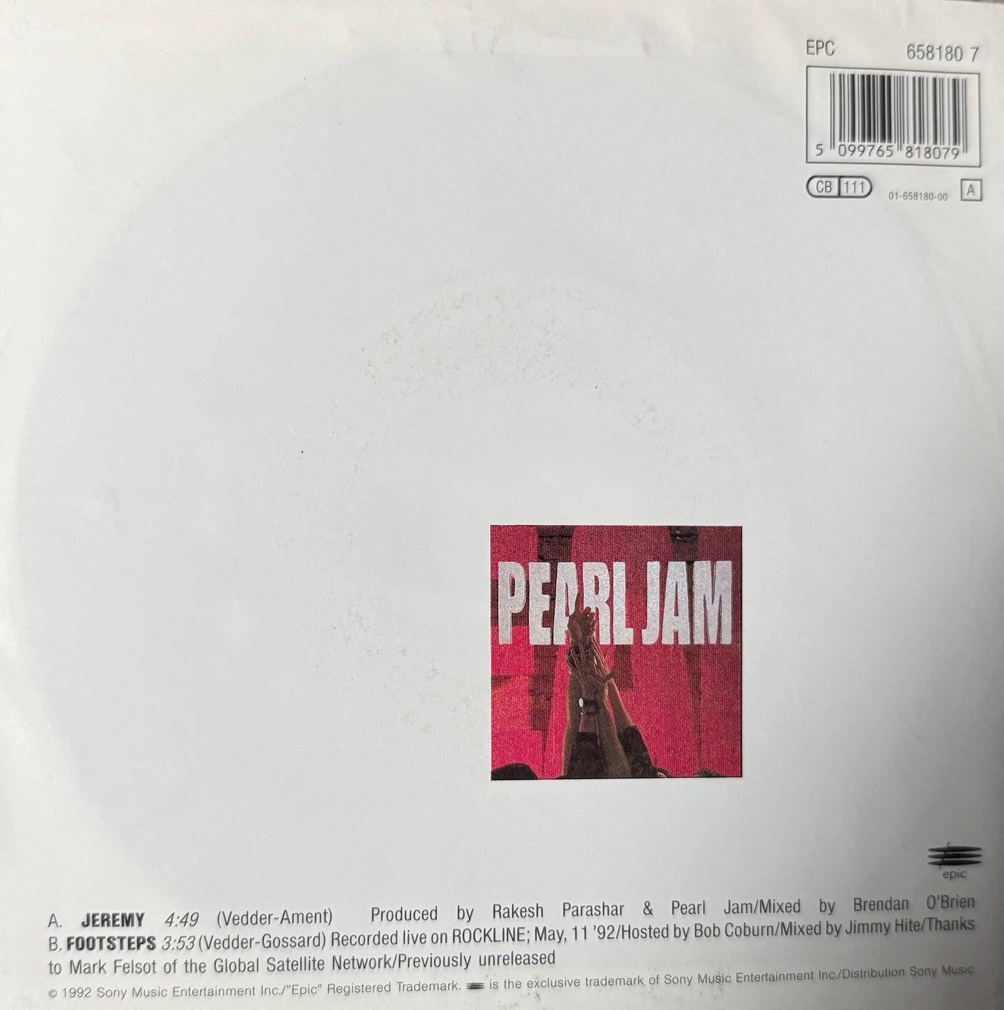 Pearl Jam - Jeremy/Footsteps (1992 Europe) 7”